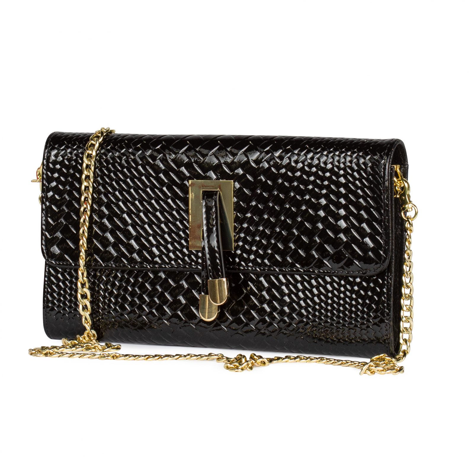 EMBOSSED-LEATHER EVENING BAG BEAUTIFUL BLACK – CHICZ